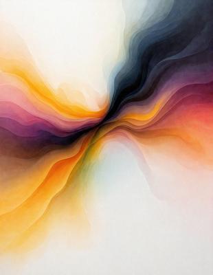 The primary subject of the image is a colorful painting featuring a yellow, blue, and purple gradient. The setting is a white background, which contrasts with the vibrant colors of the painting. The visual style is a combination of digital art and illustration, creating a dynamic and eye-catching piece of art. The dominant colors in the painting are yellow, blue, and purple, which evoke a sense of warmth, energy, and creativity.